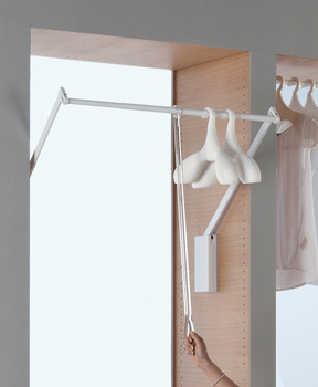 Wardrobe lift, With integrated soft closing mechanism, for internal cabinet width 750–1,100 mm