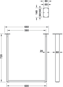 Table, bench and furniture leg frame, For screwing on