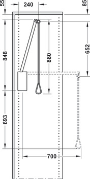 Wardrobe lift, With integrated soft closing mechanism, for internal cabinet width 750–1,100 mm