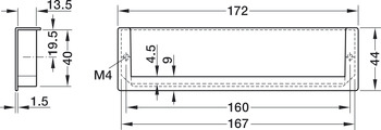 Inset handle, Zinc alloy, rectangular