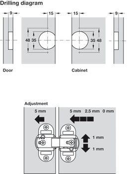 Folding door hinge, Gap 0–10 mm, opening angle 180°